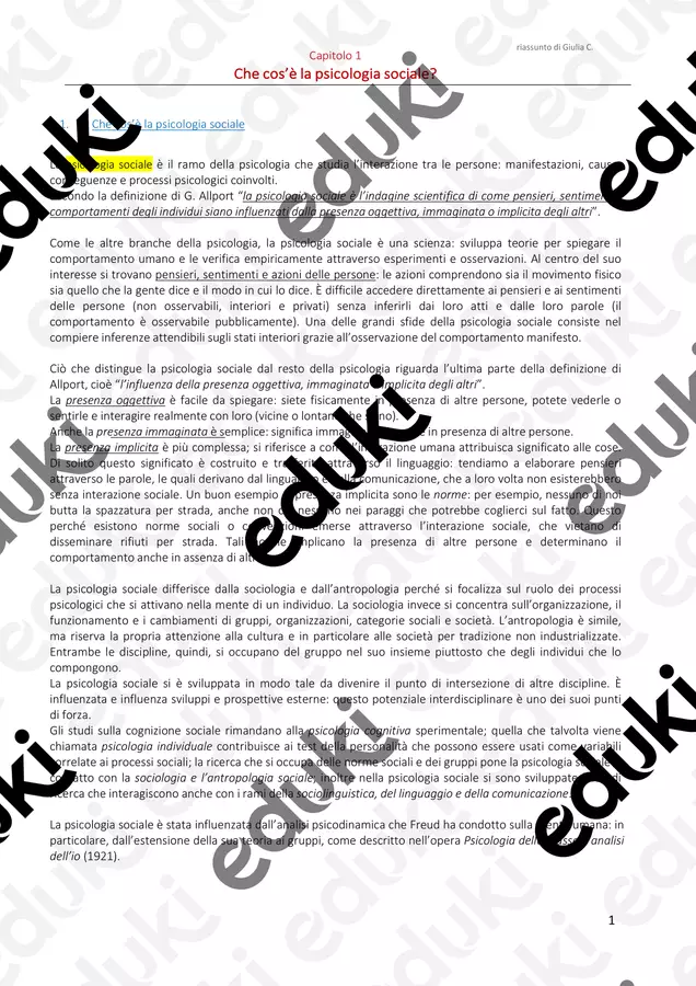 Psicologia sociale (riassunto manuale Hogg, Vaughan) Testo - Psicologia sociale (riassunto manuale Hogg, Vaughan) - psicologia_a_morsi - Pagina di copertina