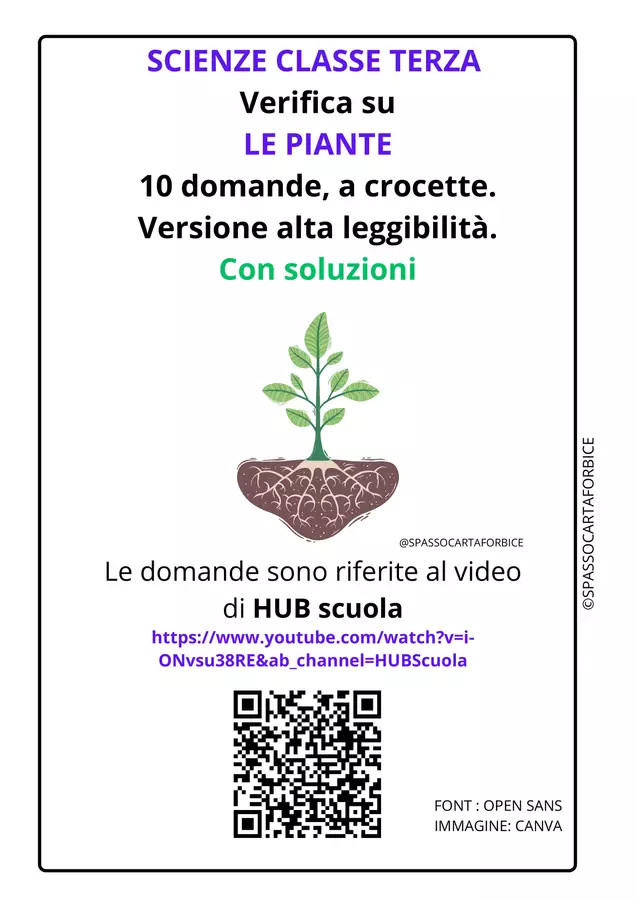 LE PIANTE - VERIFICA A CROCETTE - classe terza - scienze Compiti in classe/Test - LE PIANTE - VERIFICA A CROCETTE - classe terza - scienze - Spassocartaforbice - Pagina di copertina