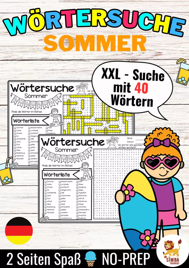XXL Wörtersuche / Suchsel (Sommer) Jahreszeiten Estate Stagioni Tedesco Esercizi - XXL Wörtersuche / Suchsel (Sommer) Jahreszeiten Estate Stagioni Tedesco - SIMBA Trainers Education - Pagina di copertina