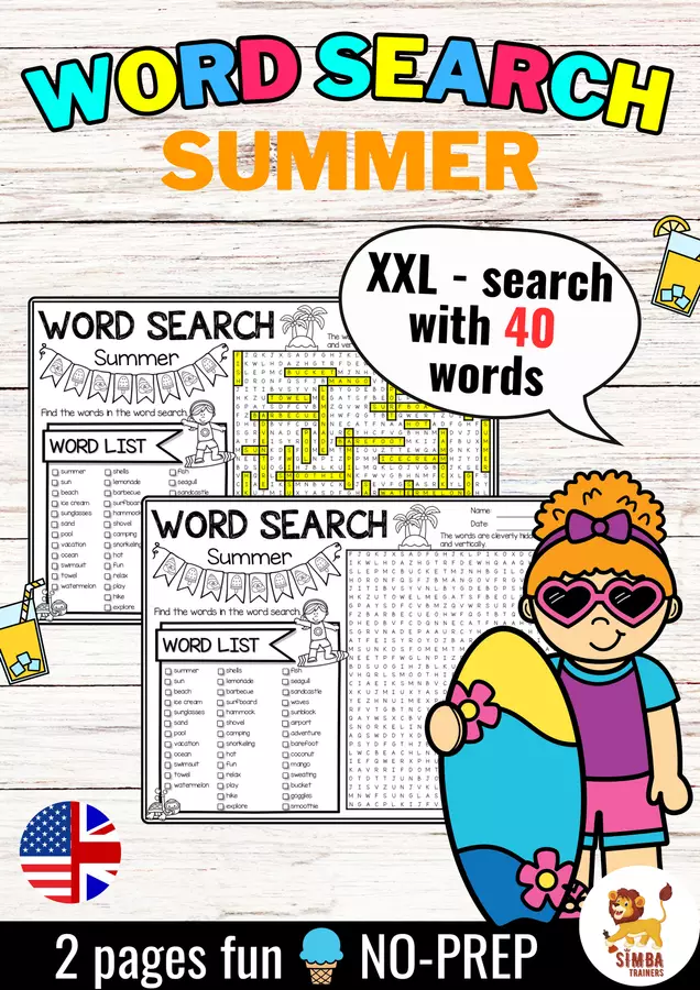XXL Word Search Puzzle (Summer) | Seasons Estate Stagioni Inglese Esercizi - XXL Word Search Puzzle (Summer) | Seasons Estate Stagioni Inglese - SIMBA Trainers Education - Pagina di copertina