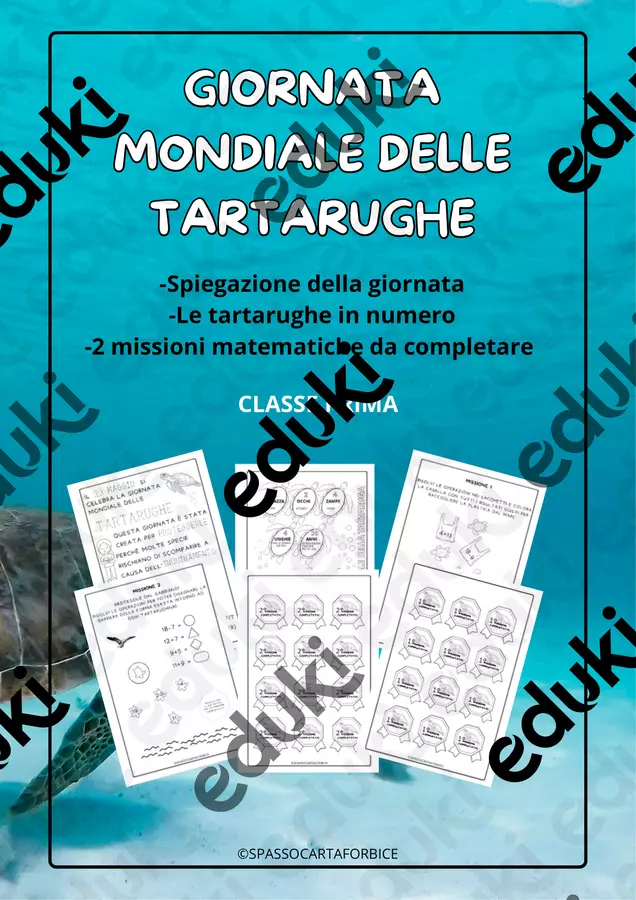 GIORNATA MONDIALE DELLE TARTARUGHE MISSIONI MATEMATICHE Esercizi - GIORNATA MONDIALE DELLE TARTARUGHE MISSIONI MATEMATICHE - Spassocartaforbice - Pagina di copertina