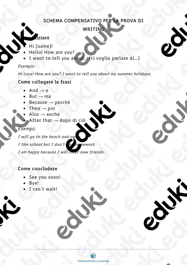 Schema compensativo inglese - writing FS psicologa Materiale di supporto/inclusione - Schema compensativo inglese - writing FS psicologa - federicasfondrini_psicologa - Pagina di copertina