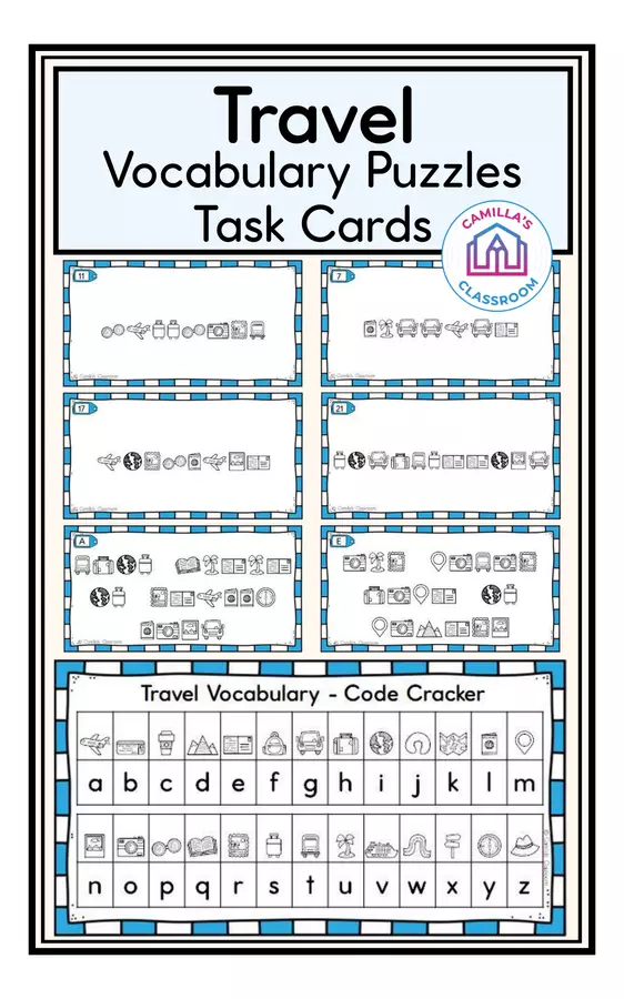 Travel Vocabulary - Puzzle Task Cards Esercizi - Travel Vocabulary - Puzzle Task Cards - Camilla's Classroom - Pagina di copertina