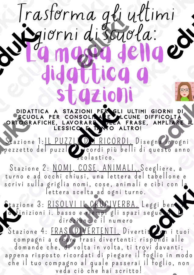 Gli ultimi giorni di scuola con la didattica a stazioni Esercizi - Gli ultimi giorni di scuola con la didattica a stazioni - Maestra Rache - Pagina di copertina