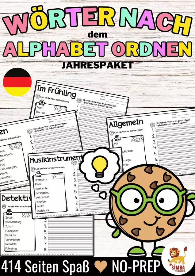 Wörter nach dem Alphabet ABC ordnen | Jahrespaket Tedesco Esercizi - Wörter nach dem Alphabet ABC ordnen | Jahrespaket Tedesco - SIMBA Trainers Education - Pagina di copertina