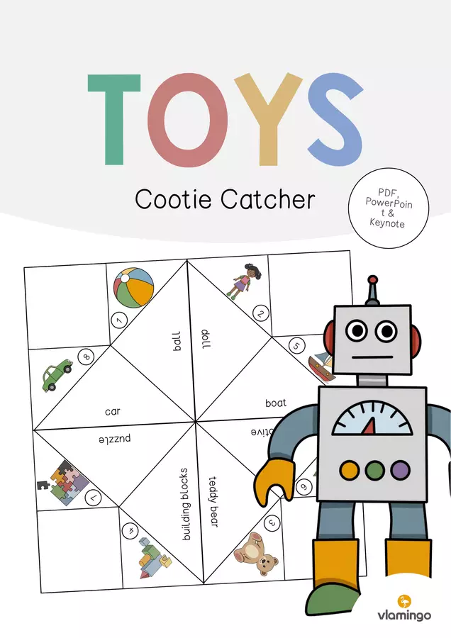 Toys / Giocattoli: Cootie Catcher (Gioco per la lezione d'inglese) Materiale interattivo - Toys / Giocattoli: Cootie Catcher (Gioco per la lezione d'inglese) - vlamingo - Pagina di copertina