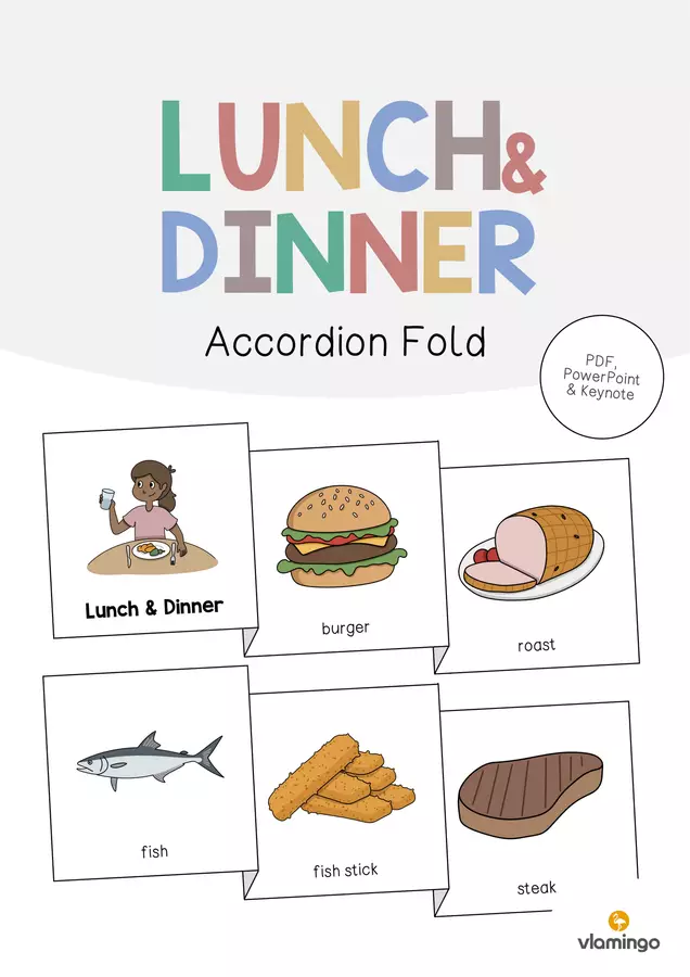 Lunch & Dinner / Pranzo e cena: Accordion Fold (Opuscolo per la lezione d'inglese) Flashcard - Lunch & Dinner / Pranzo e cena: Accordion Fold (Opuscolo per la lezione d'inglese) - vlamingo - Pagina di copertina