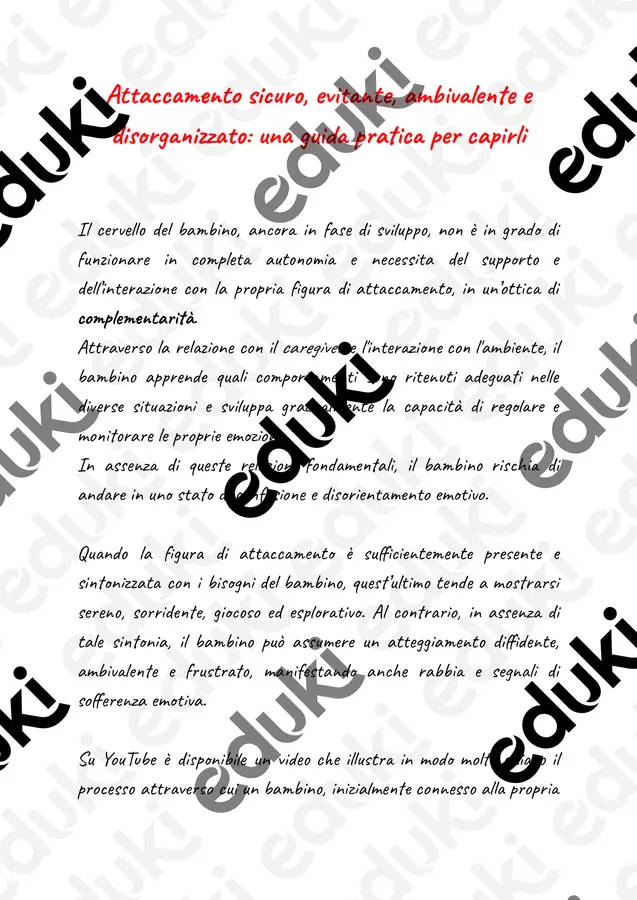 Attaccamento sicuro, evitante, ambivalente e disorganizzato Testo - Attaccamento sicuro, evitante, ambivalente e disorganizzato - PedagoZone - Pagina di copertina