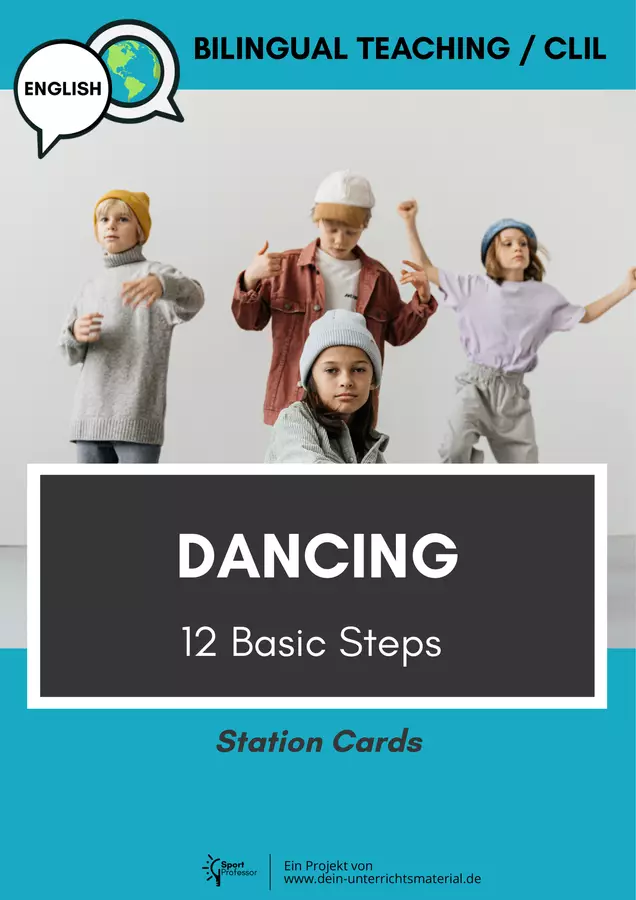 Dancing ⎮ 12 station cards with basic steps incl. videos (station work) in English CLIL Clipart / Immagini originali - Dancing ⎮ 12 station cards with basic steps incl. videos (station work) in English CLIL - Sportprofessor - Pagina di copertina