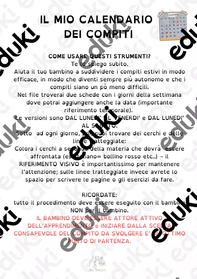 IL MIO CALENDARIO DEI COMPITI Materiale di supporto/inclusione - IL MIO CALENDARIO DEI COMPITI - la_treccia_di_noemi - Pagina di copertina
