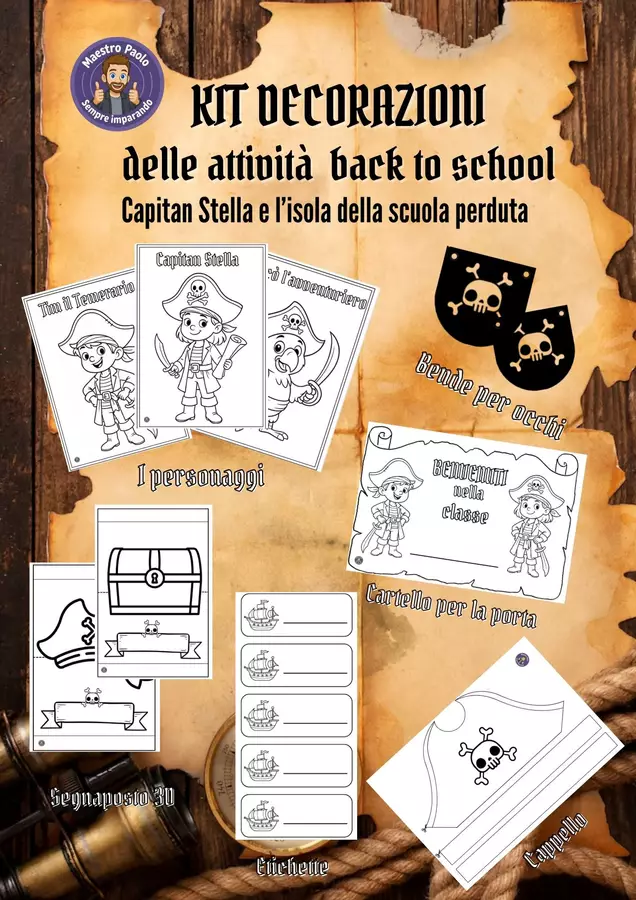 🏴☠️ KIT DECORAZIONI BACK TO SCHOOL – TEMA PIRATI (Capitan Stella e l’isola della scuola perduta) ✨ Altro tipo di materiale - 🏴☠️ KIT DECORAZIONI BACK TO SCHOOL – TEMA PIRATI (Capitan Stella e l’isola della scuola perduta) ✨ - Maestro_Paolo - Pagina di copertina