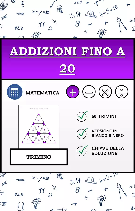 Trimino | Addizioni fino a 20 | Attività Matematica Esercizi - Trimino | Addizioni fino a 20 | Attività Matematica - Materiali Matematici - Pagina di copertina