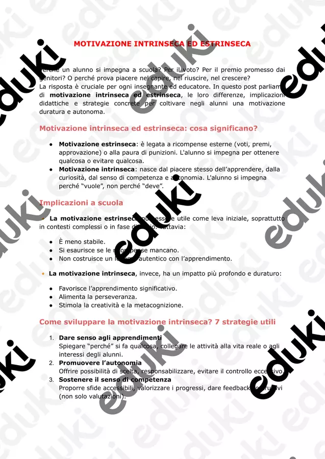 MOTIVAZIONE INTRINSECA ED ESTRINSECA Testo - MOTIVAZIONE INTRINSECA ED ESTRINSECA - PedagoZone - Pagina di copertina