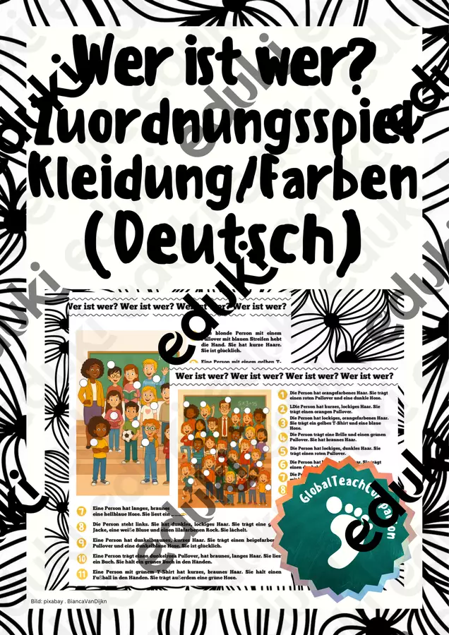 Wer ist wer? Gioco di abbinamento vestiti e colori - Tedesco Deutsch Esercizi - Wer ist wer? Gioco di abbinamento vestiti e colori - Tedesco Deutsch - GlobalTeachCompanion - Pagina di copertina