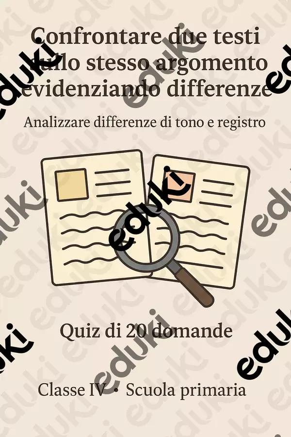 Confronto tra testi: Analizzare differenze di tono e registro - Quiz Quiz - Confronto tra testi: Analizzare differenze di tono e registro - Quiz - Maestra di Italiano - Pagina di copertina