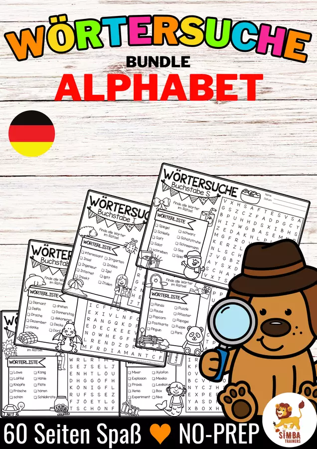 Wörtersuche / Suchsel (Alphabet) | Tedesco Esercizi - Wörtersuche / Suchsel (Alphabet) | Tedesco - SIMBA Trainers Education - Pagina di copertina