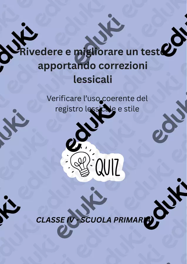 Verificare l’uso coerente del registro lessicale e stile - Quiz Quiz - Verificare l’uso coerente del registro lessicale e stile - Quiz - Maestra di Italiano - Pagina di copertina