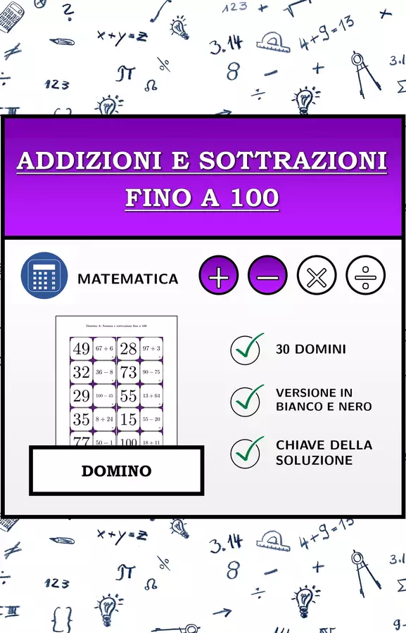 Domino | Addizioni e sottrazioni fino a 100 | Attività Matematica Esercizi - Domino | Addizioni e sottrazioni fino a 100 | Attività Matematica - Materiali Matematici - Pagina di copertina
