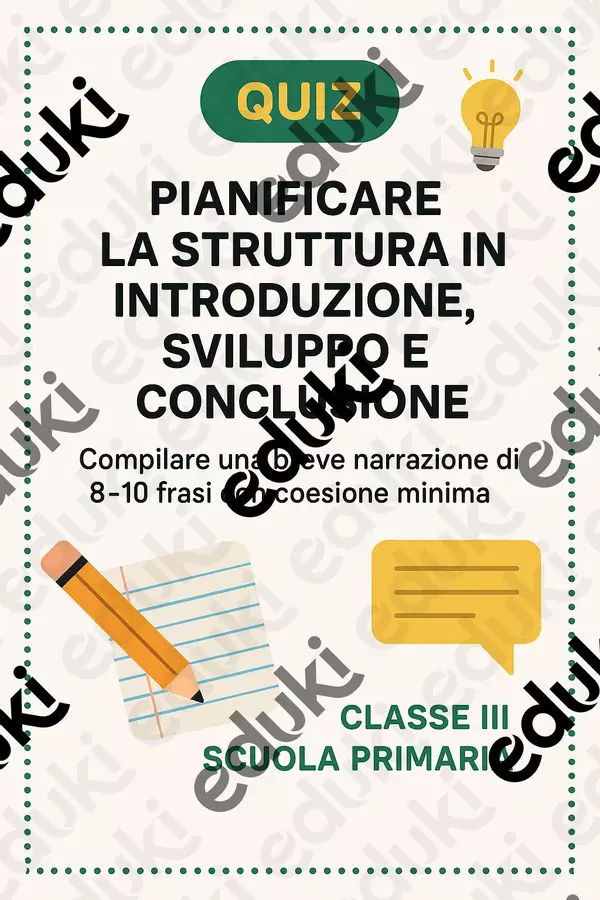 Pianificare la struttura (introduzione, sviluppo e conclusione) Quiz - Pianificare la struttura (introduzione, sviluppo e conclusione) - Maestra di Italiano - Pagina di copertina