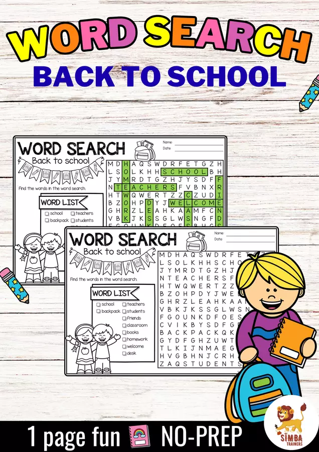 Word Search Puzzle (Back to school) | NO PREP Activity Inglese Esercizi - Word Search Puzzle (Back to school) | NO PREP Activity Inglese - SIMBA Trainers Education - Pagina di copertina
