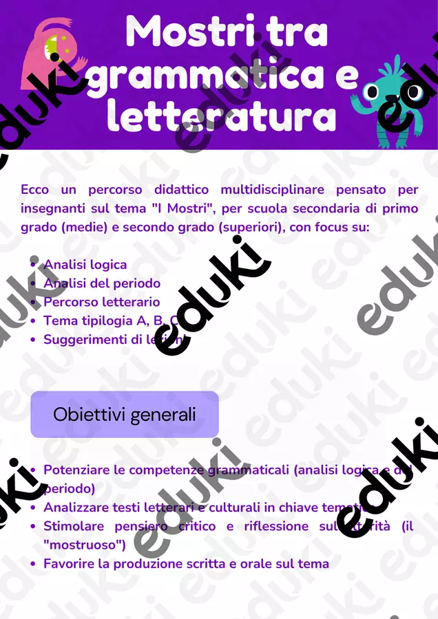 Mostri tra grammatica e letteratura Piani di lezione - Mostri tra grammatica e letteratura - Simona Dimitri - Pagina di copertina