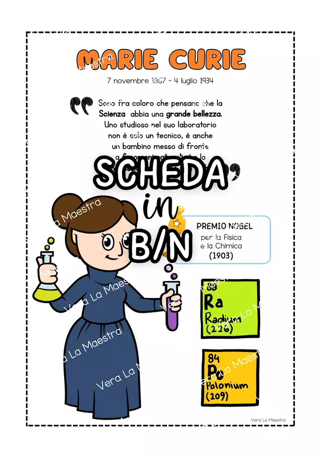 Marie Curie. Il mio primo incontro con le Scienze Materiale di supporto/inclusione - Marie Curie. Il mio primo incontro con le Scienze - Vera La Maestra - Pagina di copertina