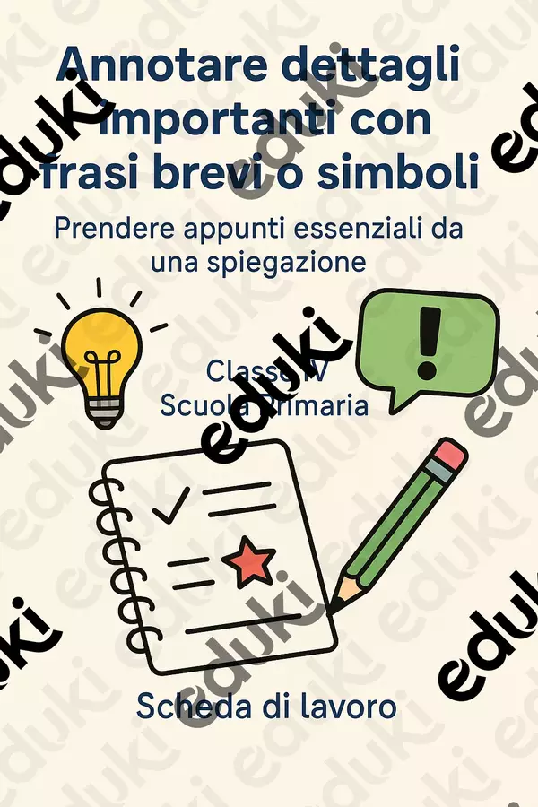 Annotare dettagli importanti con frasi brevi o simboli Schede informative - Annotare dettagli importanti con frasi brevi o simboli - Maestra di Italiano - Pagina di copertina