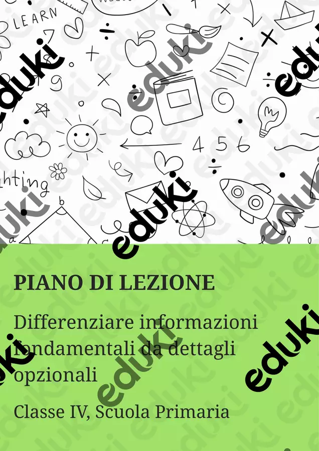 Differenziare informazioni fondamentali da dettagli opzionali Piani di lezione - Differenziare informazioni fondamentali da dettagli opzionali - Maestra di Italiano - Pagina di copertina