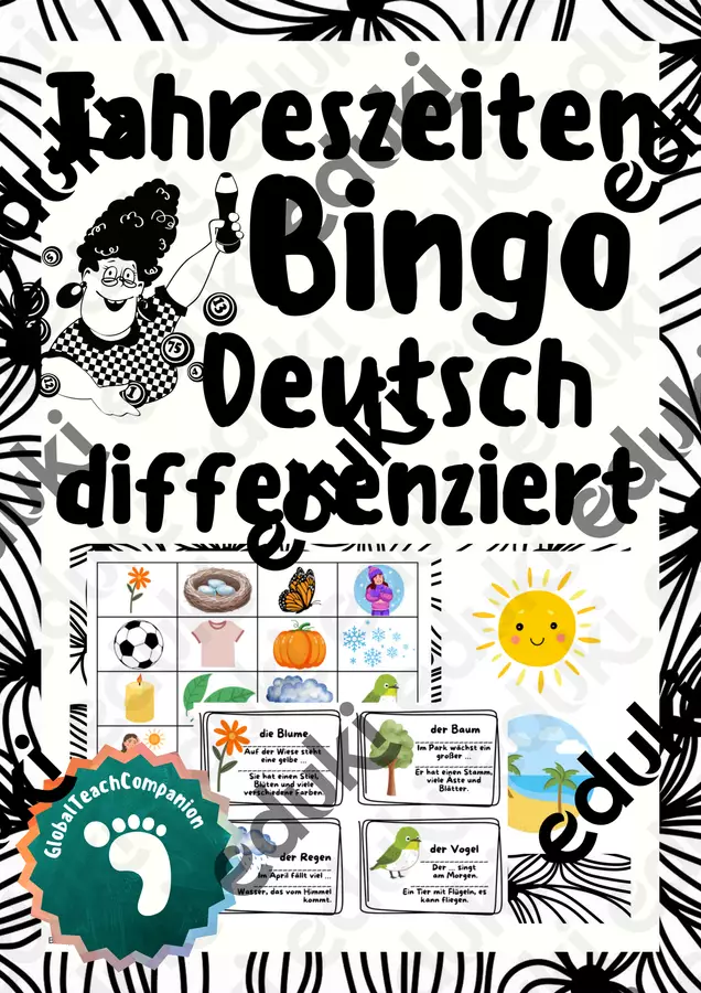 Jahreszeiten-Bingo Deutsch / Tedesco - Bingo delle stagioni Quiz - Jahreszeiten-Bingo Deutsch / Tedesco - Bingo delle stagioni - GlobalTeachCompanion - Pagina di copertina
