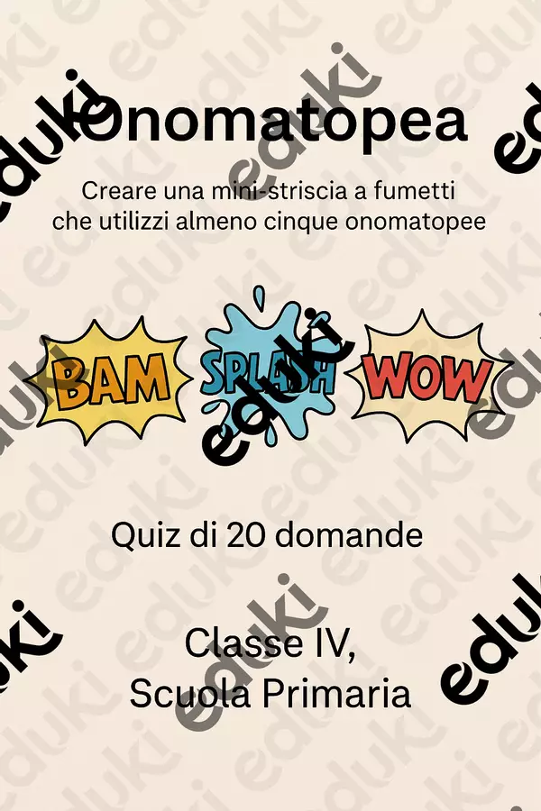 Creare una mini-striscia a fumetti che utilizzi almeno cinque onomatopee - Quiz Quiz - Creare una mini-striscia a fumetti che utilizzi almeno cinque onomatopee - Quiz - Maestra di Italiano - Pagina di copertina