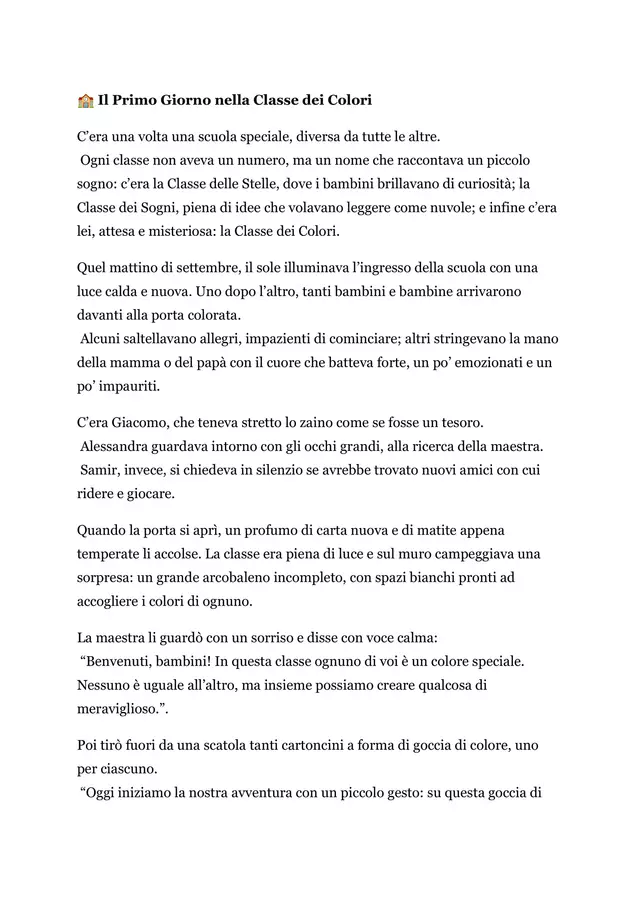 Una storia per l'accoglienza: Primo giorno nella classe dei colori! Materiale di supporto/inclusione - Una storia per l'accoglienza: Primo giorno nella classe dei colori! - Maestra_giu - Pagina di copertina