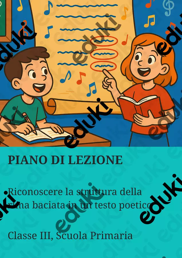 Riconoscere la struttura della rima baciata in un testo poetico Piani di lezione - Riconoscere la struttura della rima baciata in un testo poetico - Maestra di Italiano - Pagina di copertina