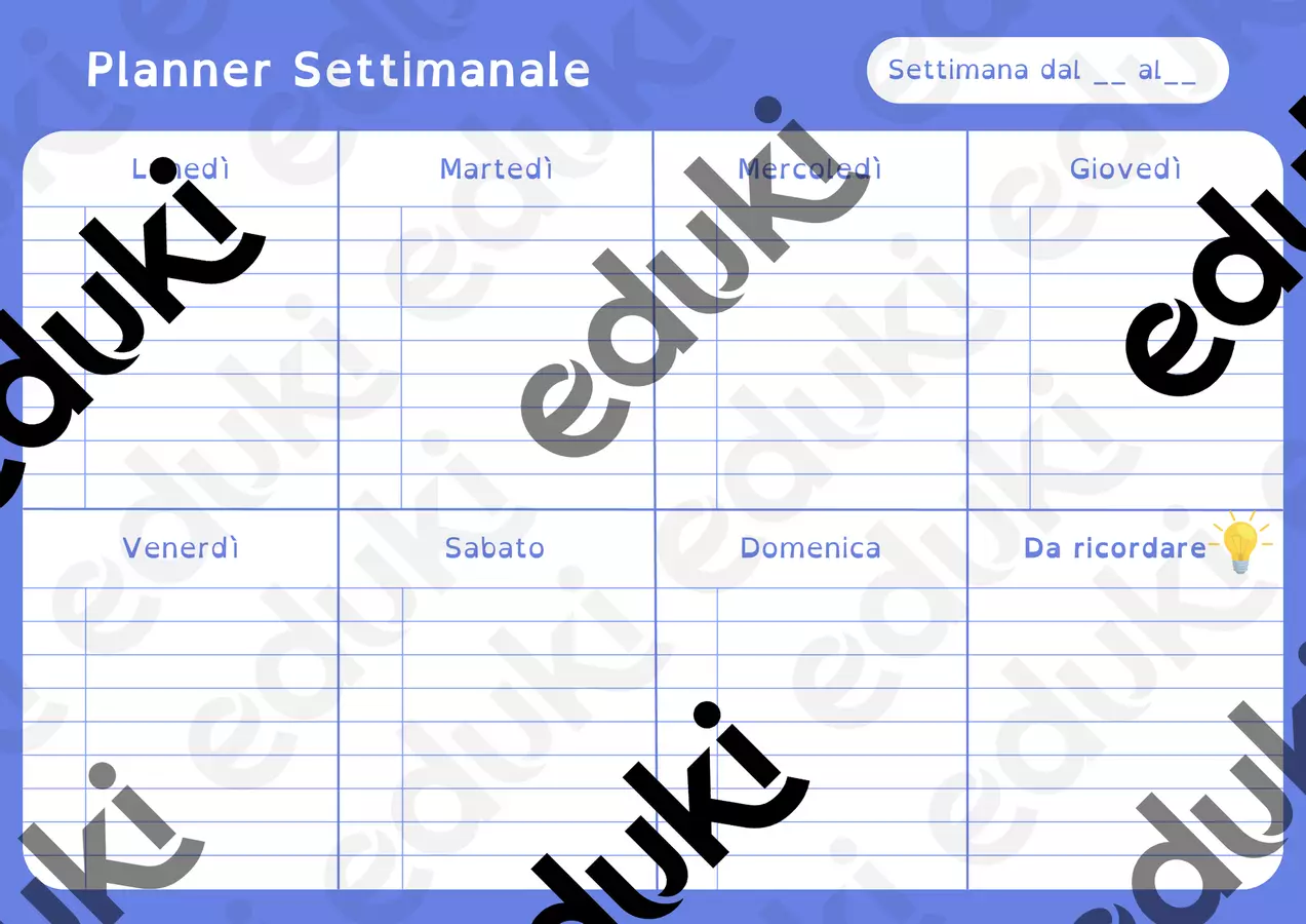Planner Settimanale Materiale di supporto/inclusione - Planner Settimanale - Studio Pedagogico Barbaglia - Pagina di copertina