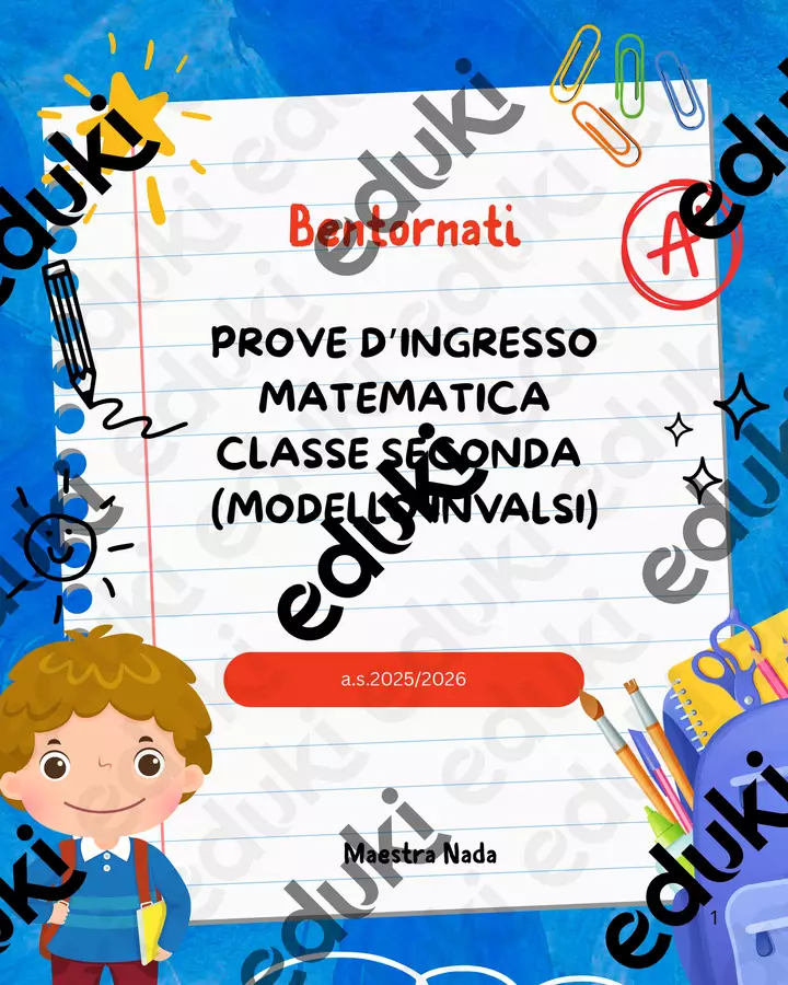 PROVE D'INGRESSO MATEMATICA CLASSE SECONDA Esercizi - PROVE D'INGRESSO MATEMATICA CLASSE SECONDA - Maestra Nada - Pagina di copertina