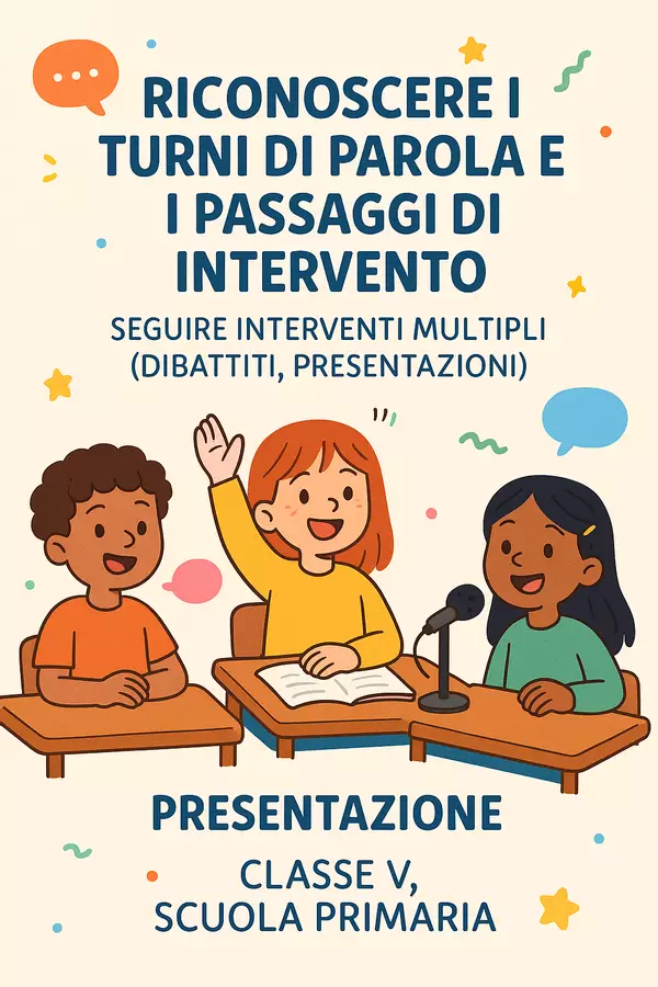 Riconoscere i turni di parola e i passaggi di intervento Presentazioni / Lavagne - Riconoscere i turni di parola e i passaggi di intervento - Maestra di Italiano - Pagina di copertina
