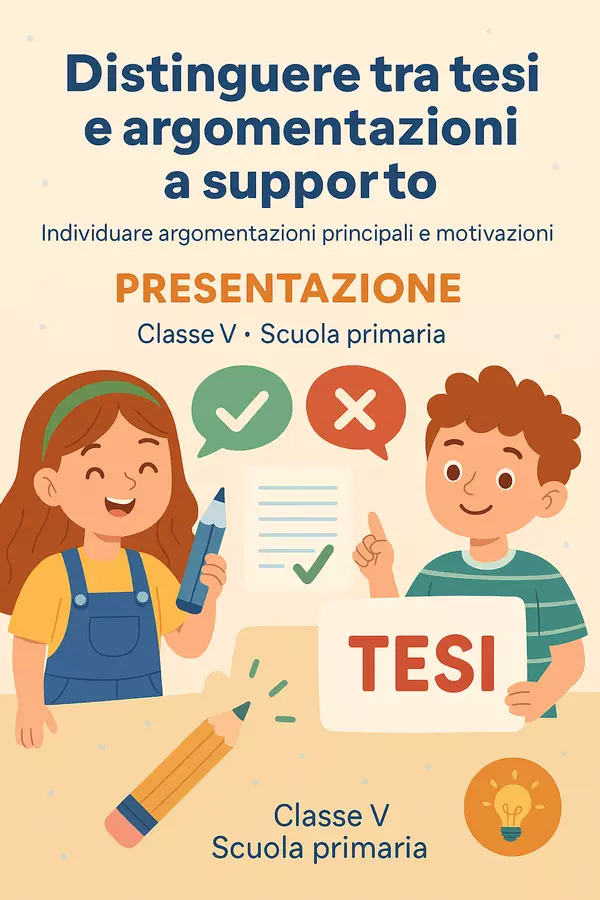 Distinguere tra tesi e argomentazioni a supporto Presentazioni / Lavagne - Distinguere tra tesi e argomentazioni a supporto - Maestra di Italiano - Pagina di copertina