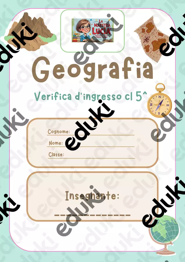 VERIFICA DI INGRESSO GEOGRAFIA CL 5 Esercizi - VERIFICA DI INGRESSO GEOGRAFIA CL 5 - Lucia Durante - Pagina di copertina