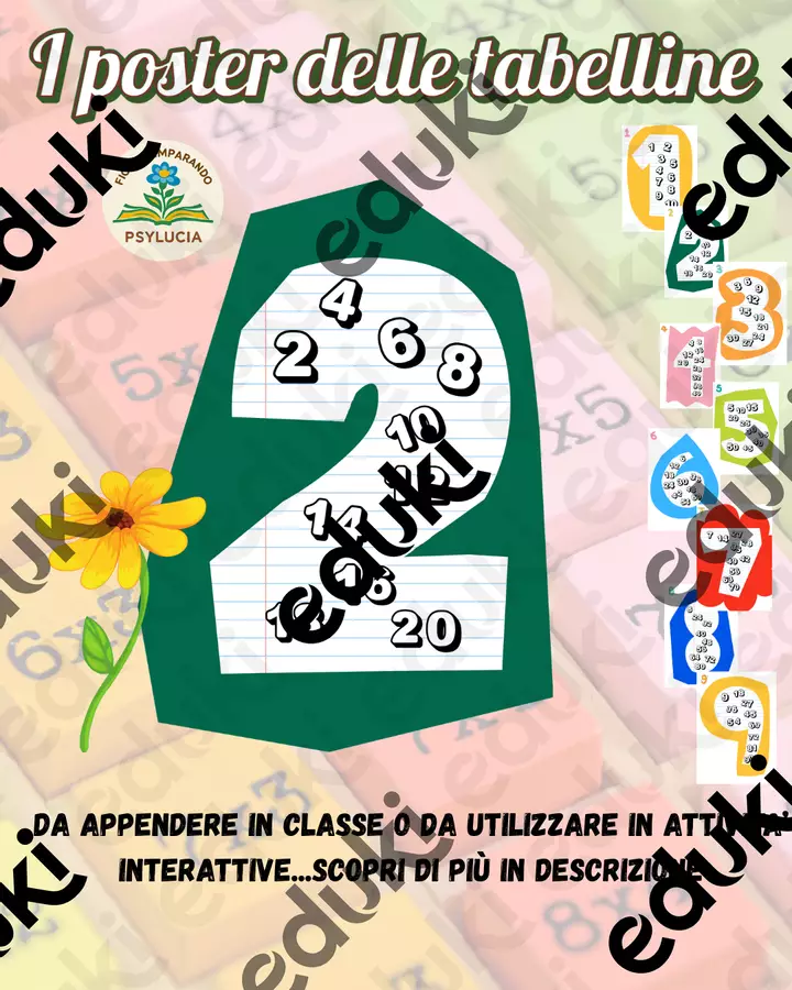I POSTER delle TABELLINE dall'1 al 9 Esercizi - I POSTER delle TABELLINE dall'1 al 9 - FiorireImparando_PsyLucia - Pagina di copertina