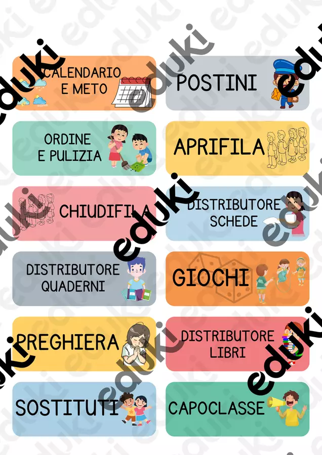 Kit incarichi di Classe - Cartellini da stampare colorati Materiale di supporto/inclusione - Kit incarichi di Classe - Cartellini da stampare colorati - MaestraChiara.22 - Pagina di copertina