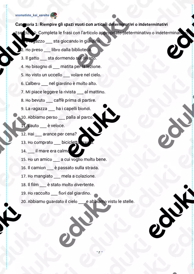 Articoli (20 esercizi) – Quinta elementare – Pacchetto 1 Esercizi - Articoli (20 esercizi) – Quinta elementare – Pacchetto 1 - Colorate e divertitevi - Pagina di copertina
