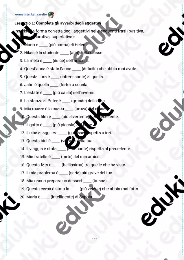 Gradi comparativi (30 esercizi) – Quarta elementare – Pacchetto 3 (avanzato) Esercizi - Gradi comparativi (30 esercizi) – Quarta elementare – Pacchetto 3 (avanzato) - Colorate e divertitevi - Pagina di copertina