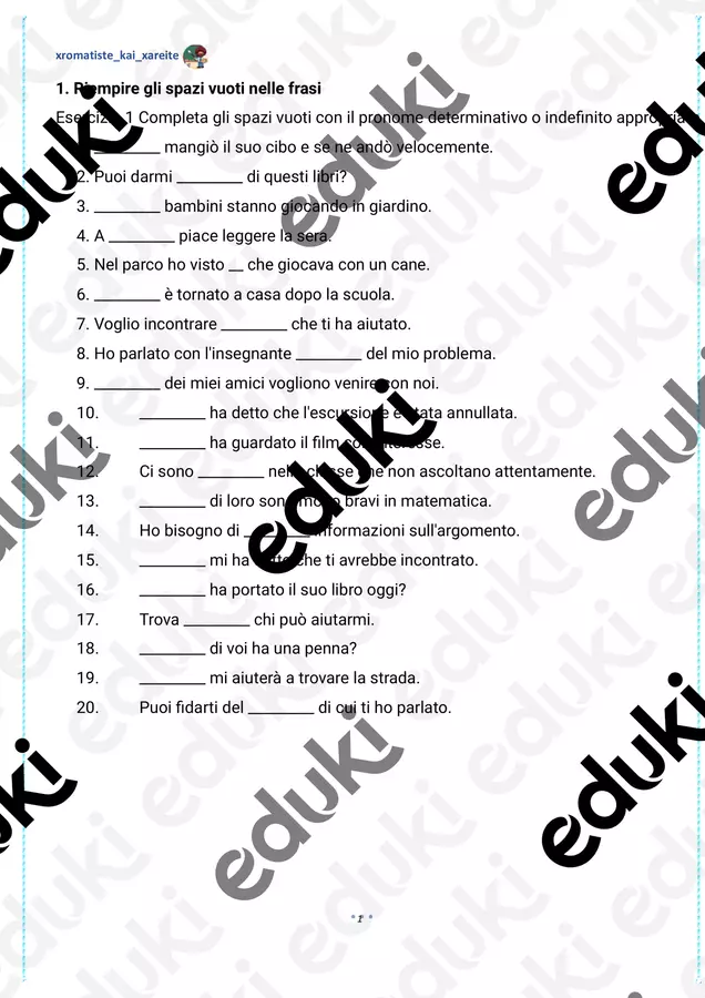 Definite and Indefinite Pronouns (20 Exercises) – IV primaria Esercizi - Definite and Indefinite Pronouns (20 Exercises) – IV primaria - Colorate e divertitevi - Pagina di copertina
