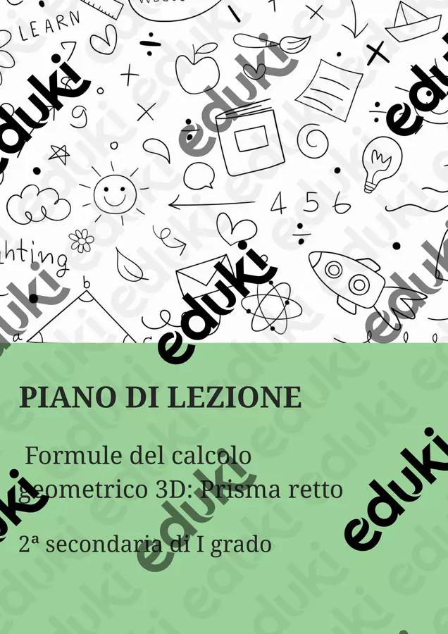 Formule del calcolo geometrico 3D: Prisma retto Piani di lezione - Formule del calcolo geometrico 3D: Prisma retto - Matematica Insieme - Pagina di copertina