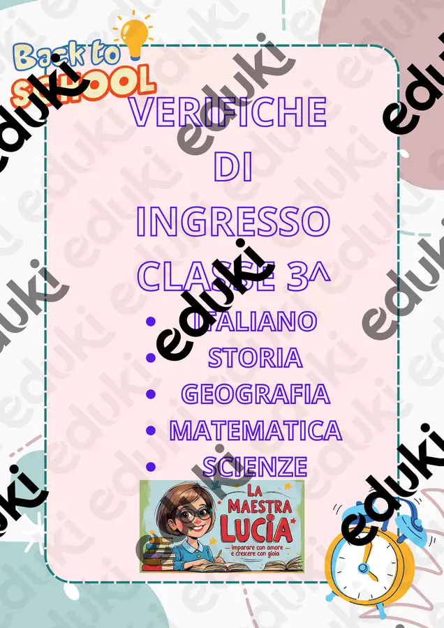 PROVE DI INGRESSO ITALIANO, STORIA, GEOGRAFIA, MATEMATICA, SCIENZE, CLASSE TERZA (1) Esercizi - PROVE DI INGRESSO ITALIANO, STORIA, GEOGRAFIA, MATEMATICA, SCIENZE, CLASSE TERZA (1) - Lucia Durante - Pagina di copertina