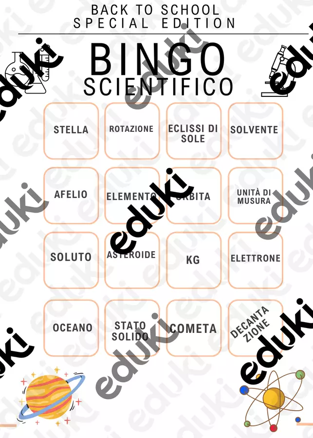 Bingo Scientifico - Back to school Giochi - Bingo Scientifico - Back to school - Scienzalcubo - Pagina di copertina