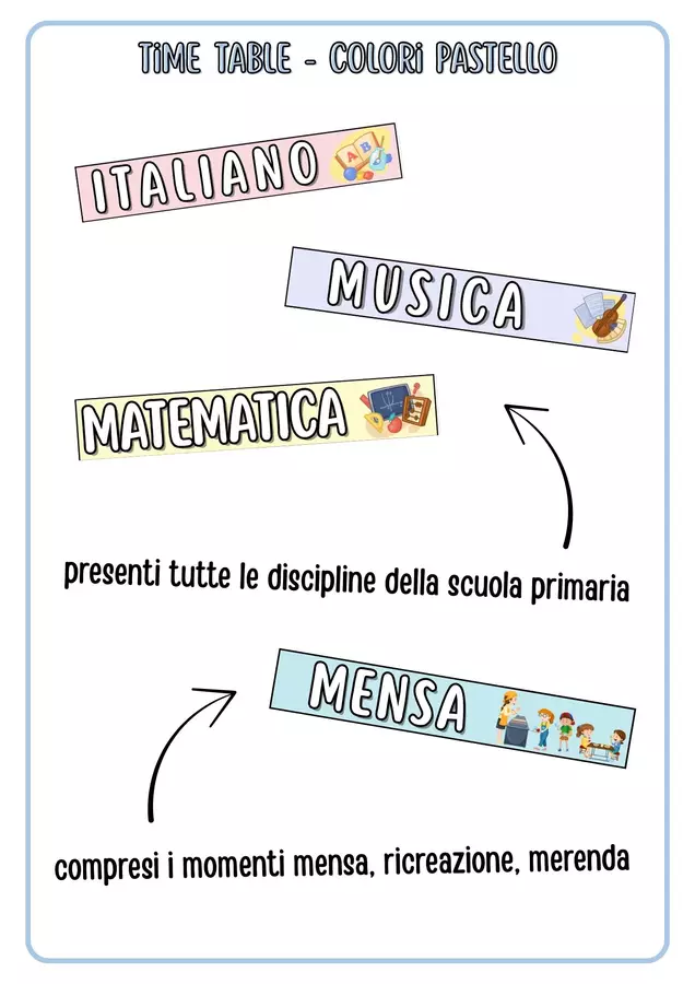 Time Table - orario scolastico Materiale di supporto/inclusione - Time Table - orario scolastico - Maestra SaraZu - Pagina di copertina
