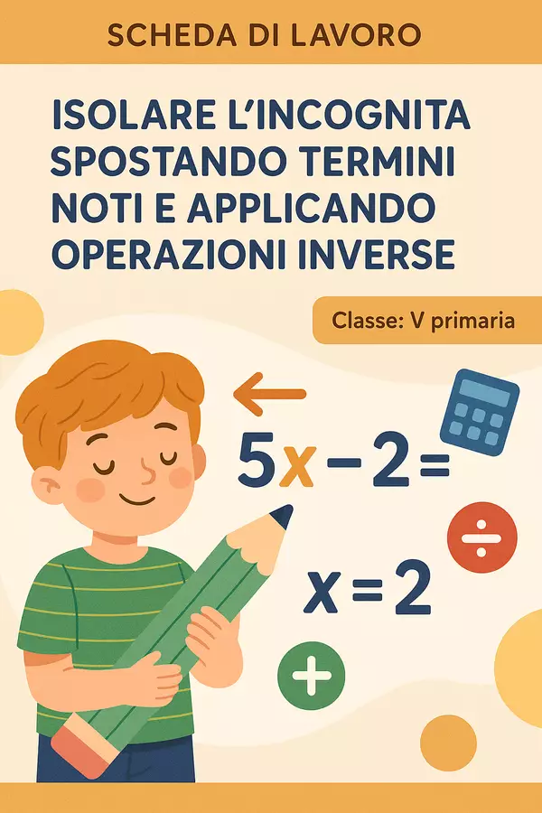 Isolare l’incognita spostando termini noti e applicando operazioni inverse Esercizi - Isolare l’incognita spostando termini noti e applicando operazioni inverse - Matematica Insieme - Pagina di copertina