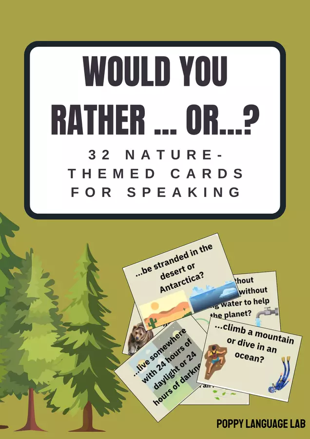 32 Carte di Conversazione "Cosa Preferiresti...?" sul Tema della Natura Flashcard - 32 Carte di Conversazione "Cosa Preferiresti...?" sul Tema della Natura - Poppy Language Lab - Pagina di copertina