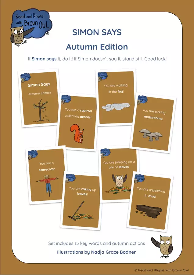 Brown Owl's Autumn - Simon Says cards Giochi - Brown Owl's Autumn - Simon Says cards - Read and Rhyme with Brown Owl - Pagina di copertina