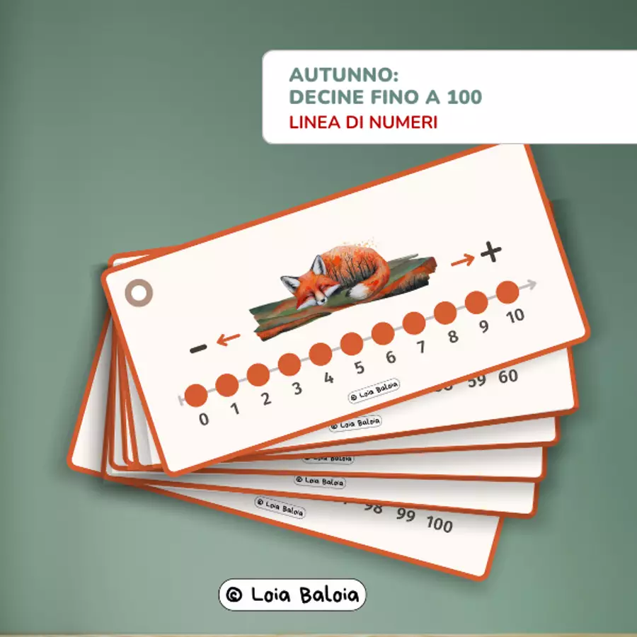 Autunno: Decine fino 100 - Linea di numeri + POSTER A3. Materiale di supporto/inclusione - Autunno: Decine fino 100 - Linea di numeri + POSTER A3. - Loia Baloia - Pagina di copertina